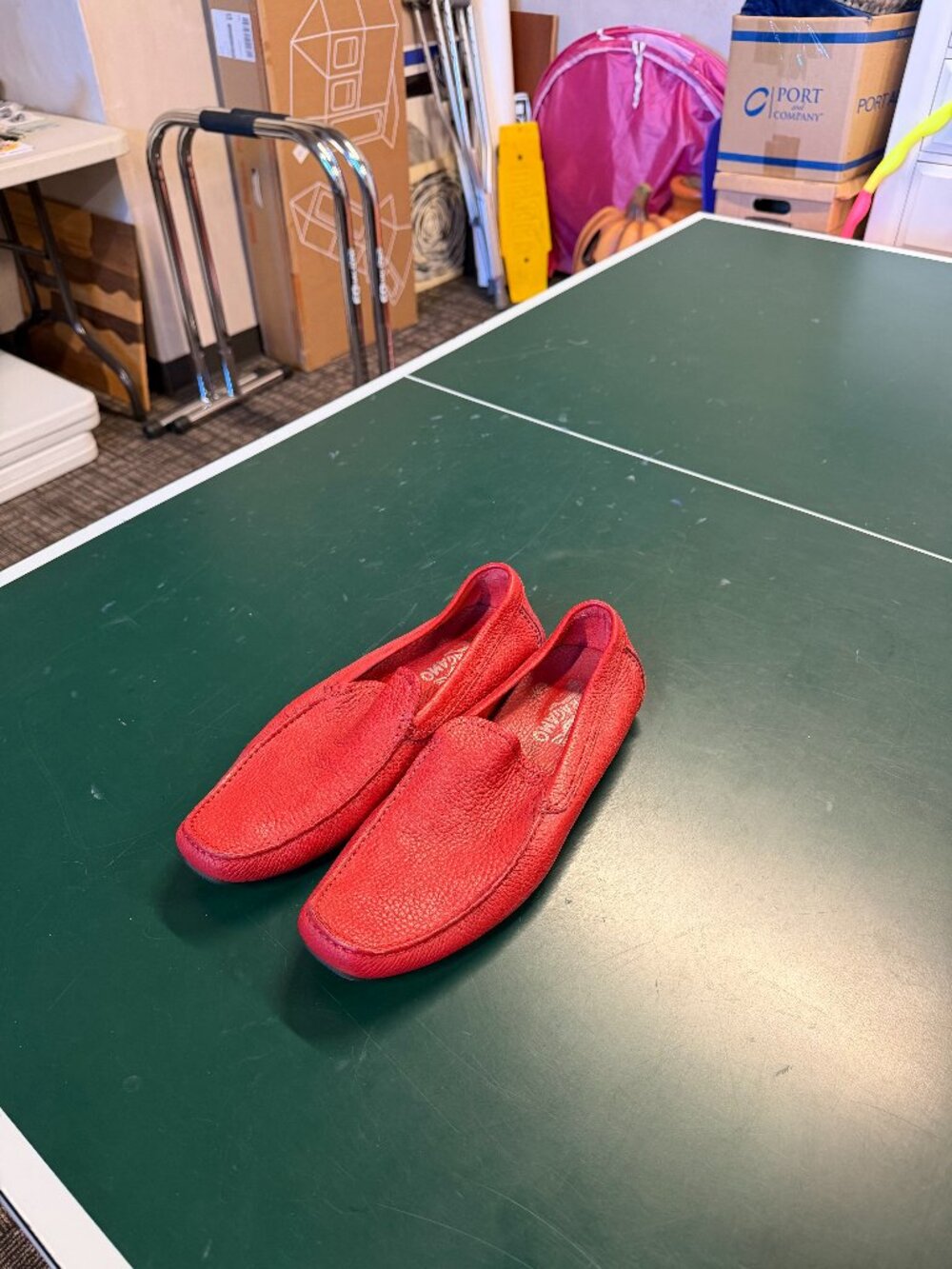 Salvatore Ferragamo Men’s Red Pebbled Leather Driving Loafers Size 9.5 D